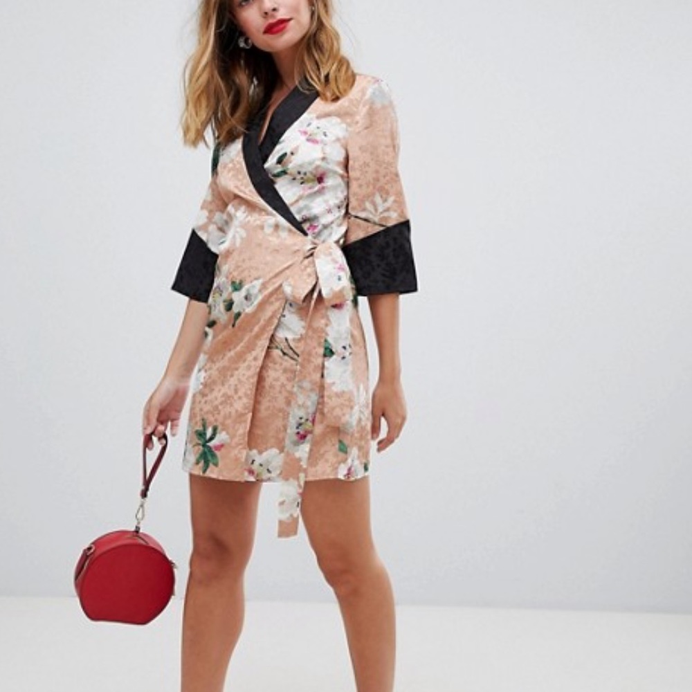 ***BLACK*** kimono wrap floral dress